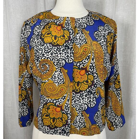 Vintage Blouse Size 6 Gold Purple Paisley Art Print Secretary Button Boho 90s - Picture 13 of 13